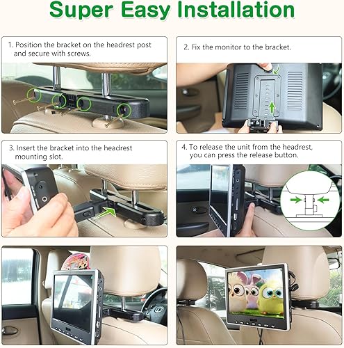 Miniatura 3 de Eonon L0327 - Reproductor de DVD de coche de 10.1 pulgadas con soporte para reposacabezas, reproductor de DVD con auriculares, disco de succión,