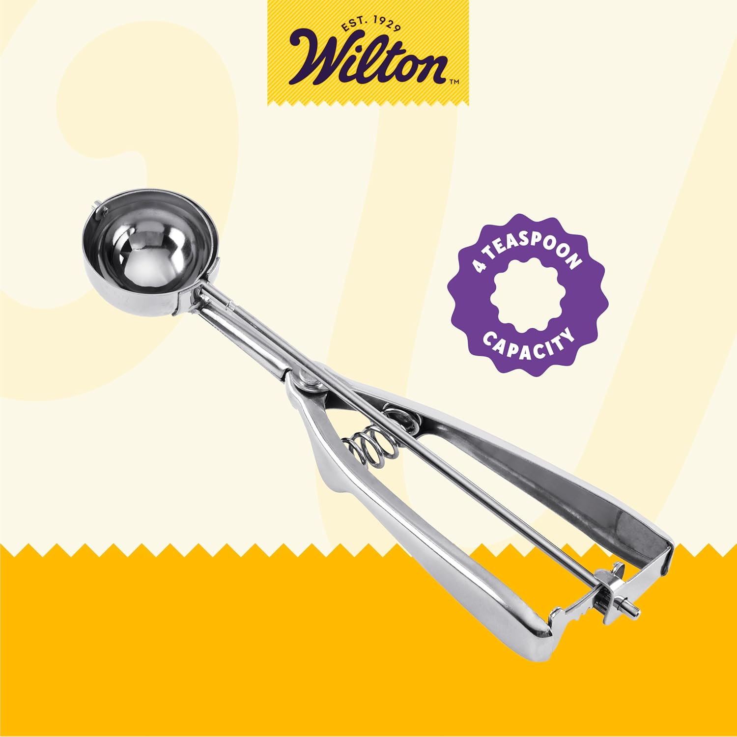 Wilton Stainless Steel Cookie Scoop, 4 Teaspoon Capacity, Squeeze-Handle Dough Scoop for Evenly Sized Cookies and Baking