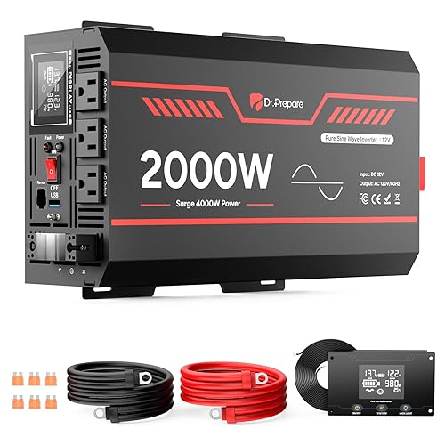 DR.PREPARE 2000W Pure Sine Wave Inverter 12V DC to 110V