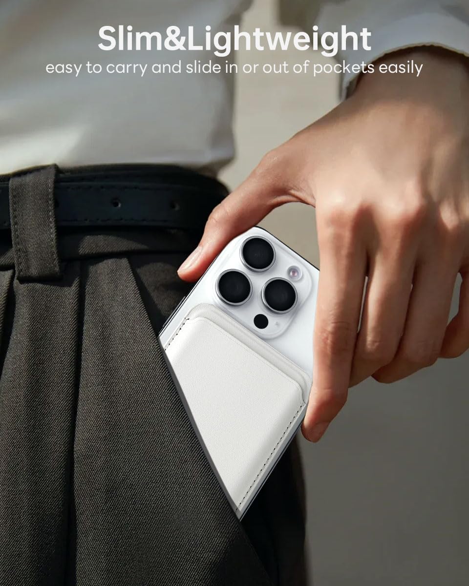 OCASE Porta Carte Magnetico, Supporto Regolabile, Compatibile con MagSafe, in Pelle Sintetica, per iPhone Serie 17/16/15/14/13/12 (Escluso Serie Mini) e Custodia per MagSafe - Bianco