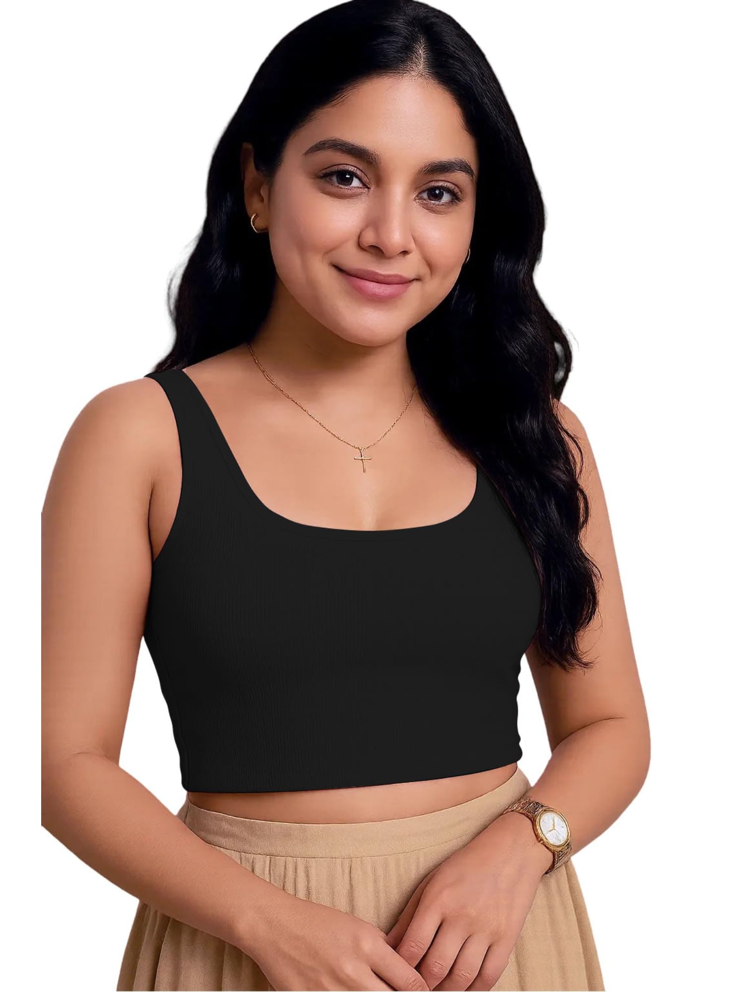 xolani Women’s Stylish Ribbed Sleeveless Lycra Stretchable Readymade Crop Tank Top Cami Blouse for Girls 2VX35-picture-44