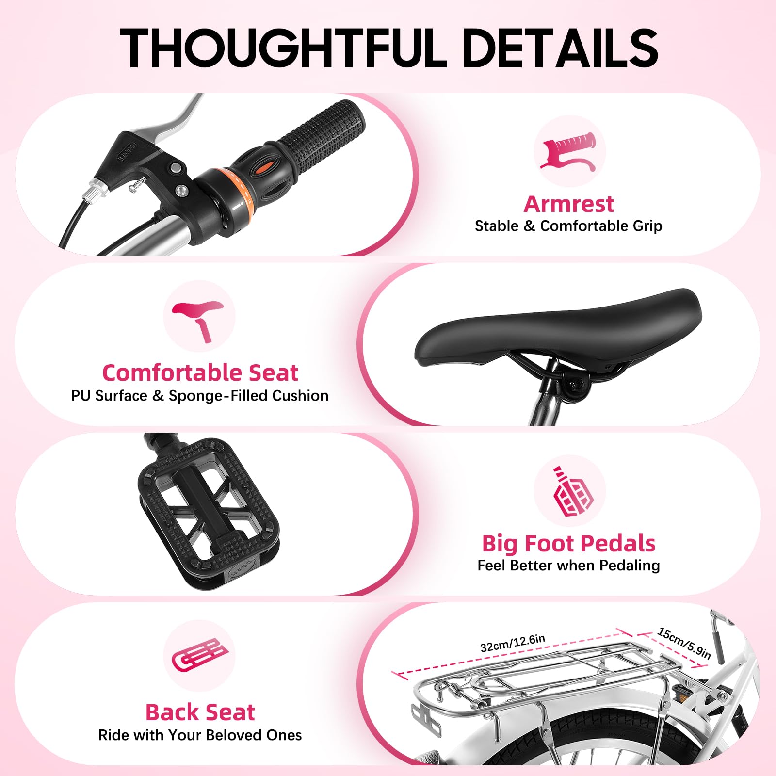 Bicicletta Bambini 20 Pollici - 6 Marce, Rosa, Con Parafanghi E Luce