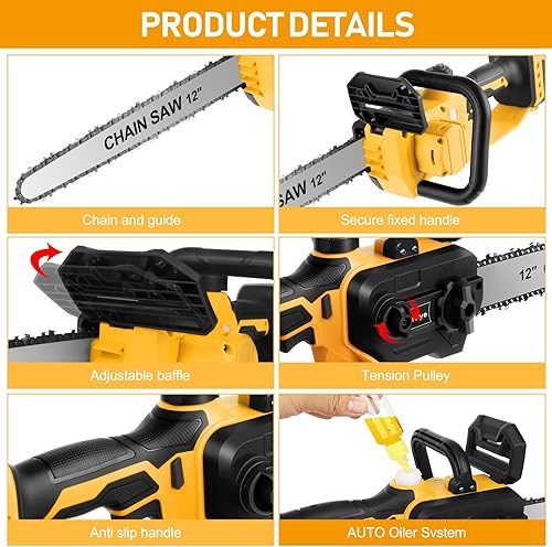 Miniatura 4 de Mini motosierra inalámbrica compatible con batería Dewalt de 20 V (sin batería, solo herramienta) Motosierra eléctrica de mano sin escobillas de 12