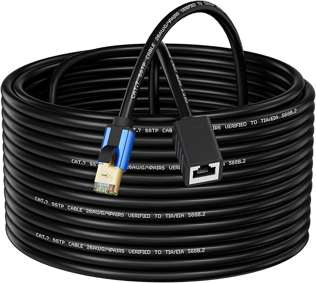 Cat7 Câble d'extension Internet : plaqué or RJ45 Hommes à femmes (30ft) pour le bureau des chambres familiales