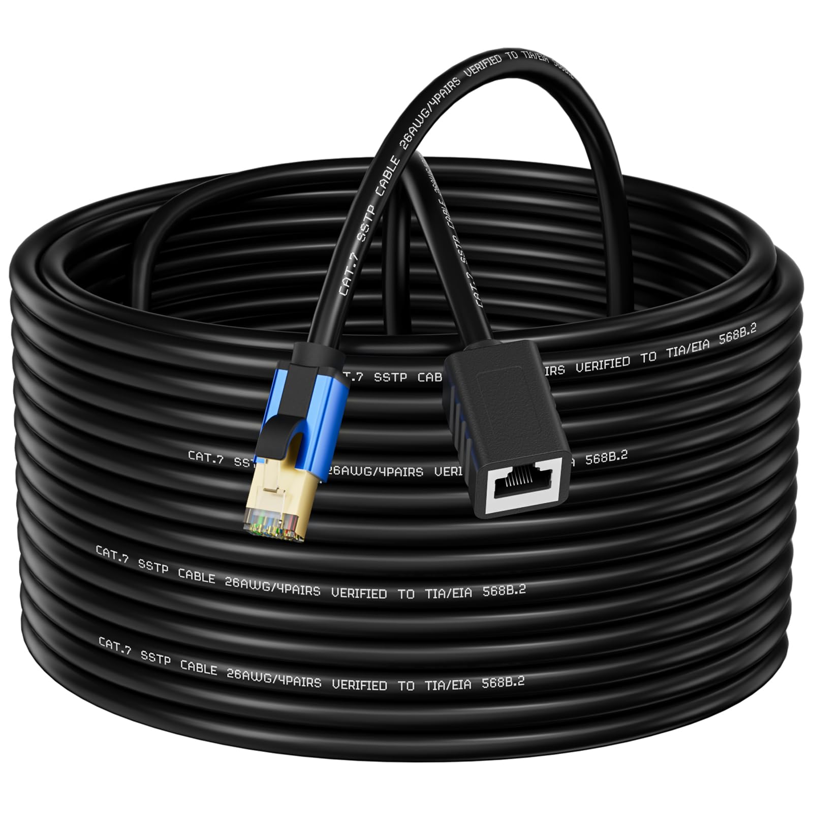 Abireiv Cat7 Internet Extension Cable: Gold Plated RJ45 Male to Female (30ft) for Family Room Office