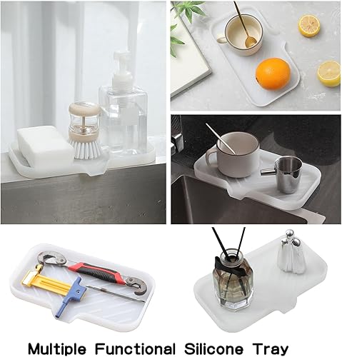 Miniatura 5 de Jaboneras de baño de silicona con boquilla de drenaje, organizador de fregadero de baño y cocina, soporte para esponja, bandeja de jabón para