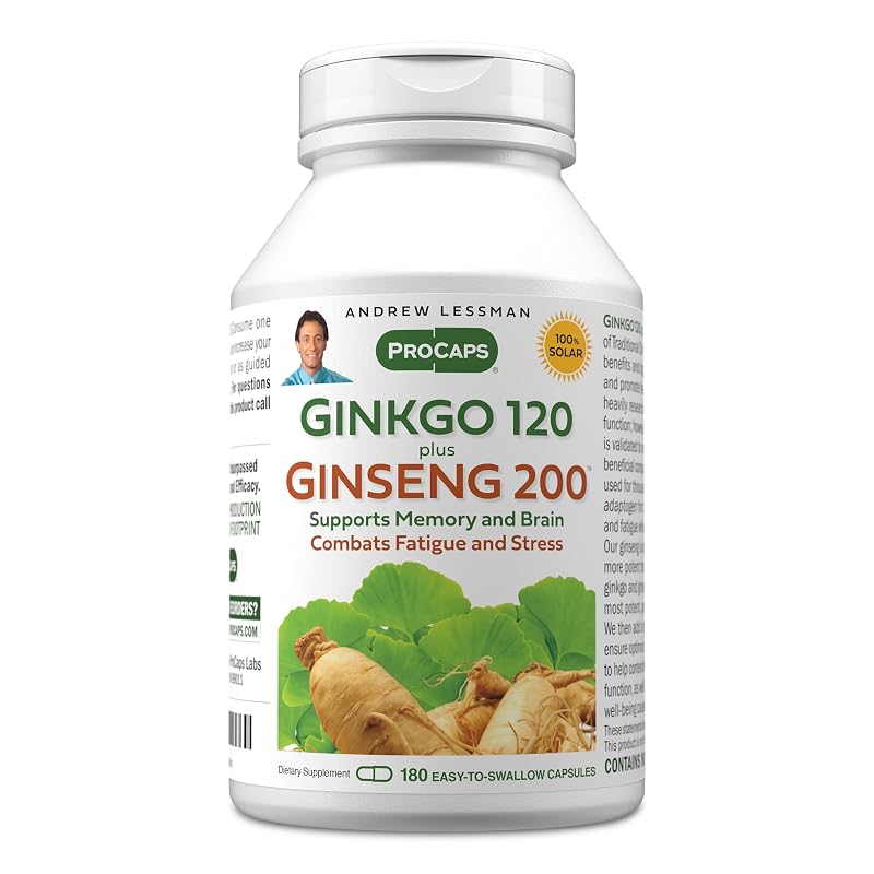 ANDREW LESSMAN Suplemento fitoterápico Ginkgo biloba e Panax ginseng 120 mg e 200 mg, 180 cápsulas