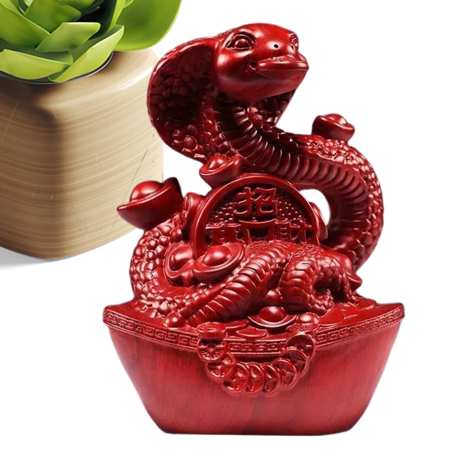 Statue de l'année du serpent : figurine chinoise traditionnelle en bois pour table