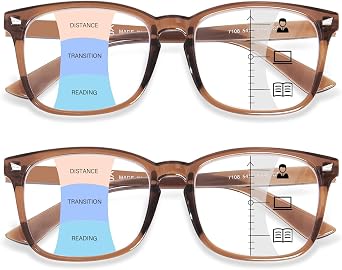 Progressive Multifocal Reading Glasses for Women Men | Square Blue Light Blocking Computer Readers, Spring Hinge