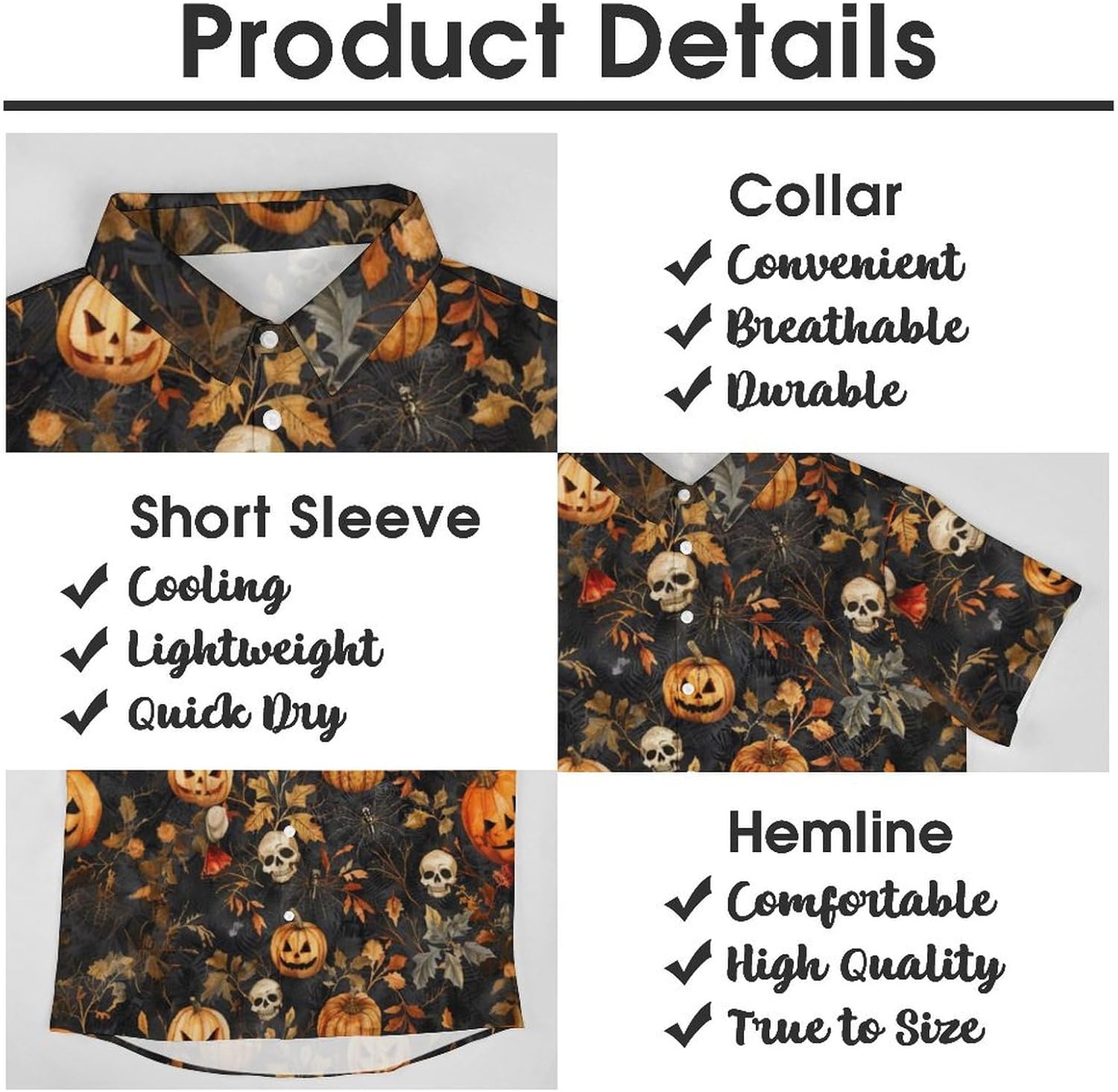 Men's Halloween Button Down Shirt Fun Pumpkin Print Short Sleeve Hawaiian Shirt Tops - Image 5