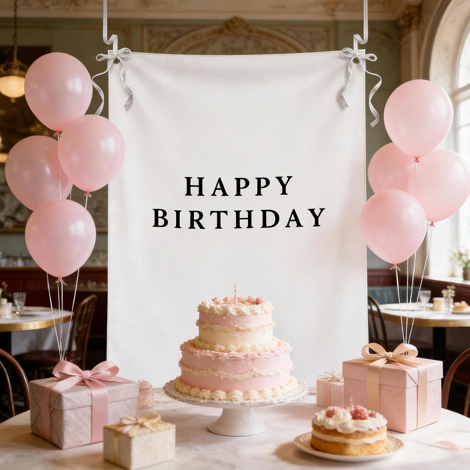 Pacify Happy Birthday Fabric Banner, 29×39 Inch Happy Birthday Cloth Banner Backdrop with Metal Grommets, Hanging String & Ribbon for Party Indoor Outdoor Yard Wall Photo Props Decorations
