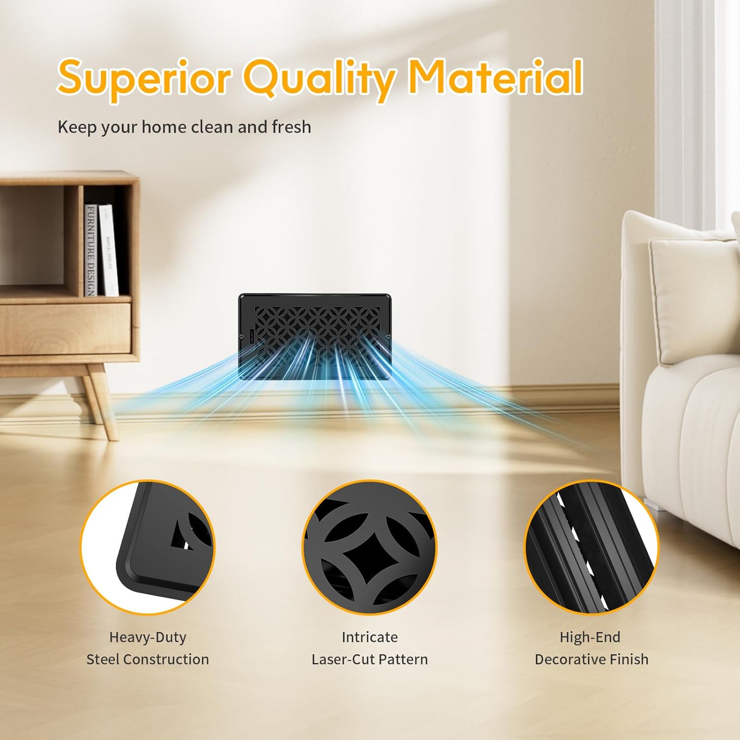 Floor Vent Covers, Floor Register 6x12, 2 Pack Adjustable Decorative Vent Covers for Home Floor, Ceiling or Sidewall Vent with Screws, Rust-Proof Heavy Duty Walkable Steel Floor Vents (6'' X 12'')