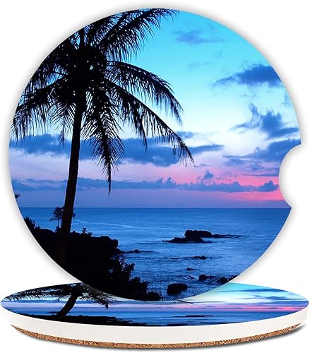 Miniatura 1 de Portavasos de cerámica para mujereshombres, portavasos absorbentes para automóvil con muesca de dedo de 2.56 pulgadas, paquete de 2, escena de playa