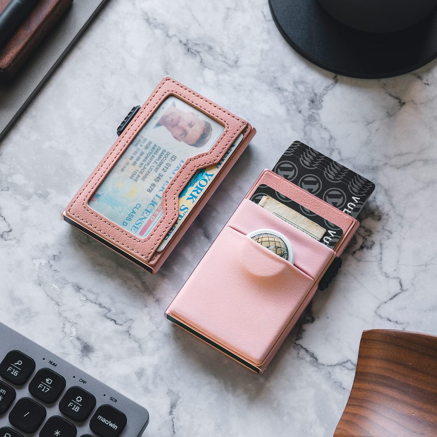 VULKIT Minimalist Wallet with ID Window & EDC Pocket Pop Up Card Holder RFID Blocking Slim Wallet Design for Airtag Cash Coins & Credit Cards - Image 6