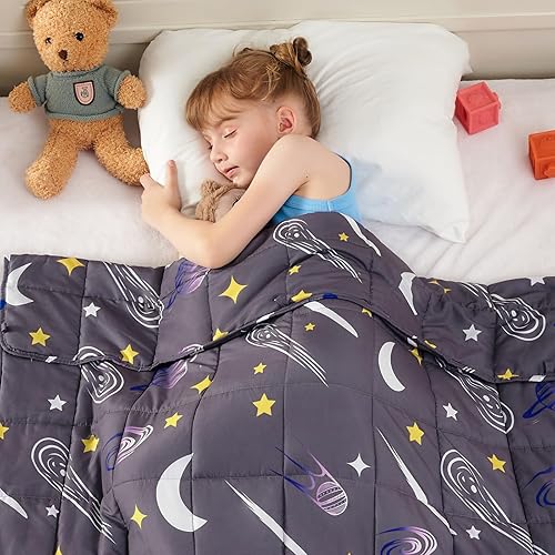 yescool Star Weighted Blanket 3 Pounds Cooling Weighted Lap Blanket, Galaxy Moon Heavy Blanket for Sleeping, Weighted Throw Blanket Gift for 20-40lbs, 36"x48"