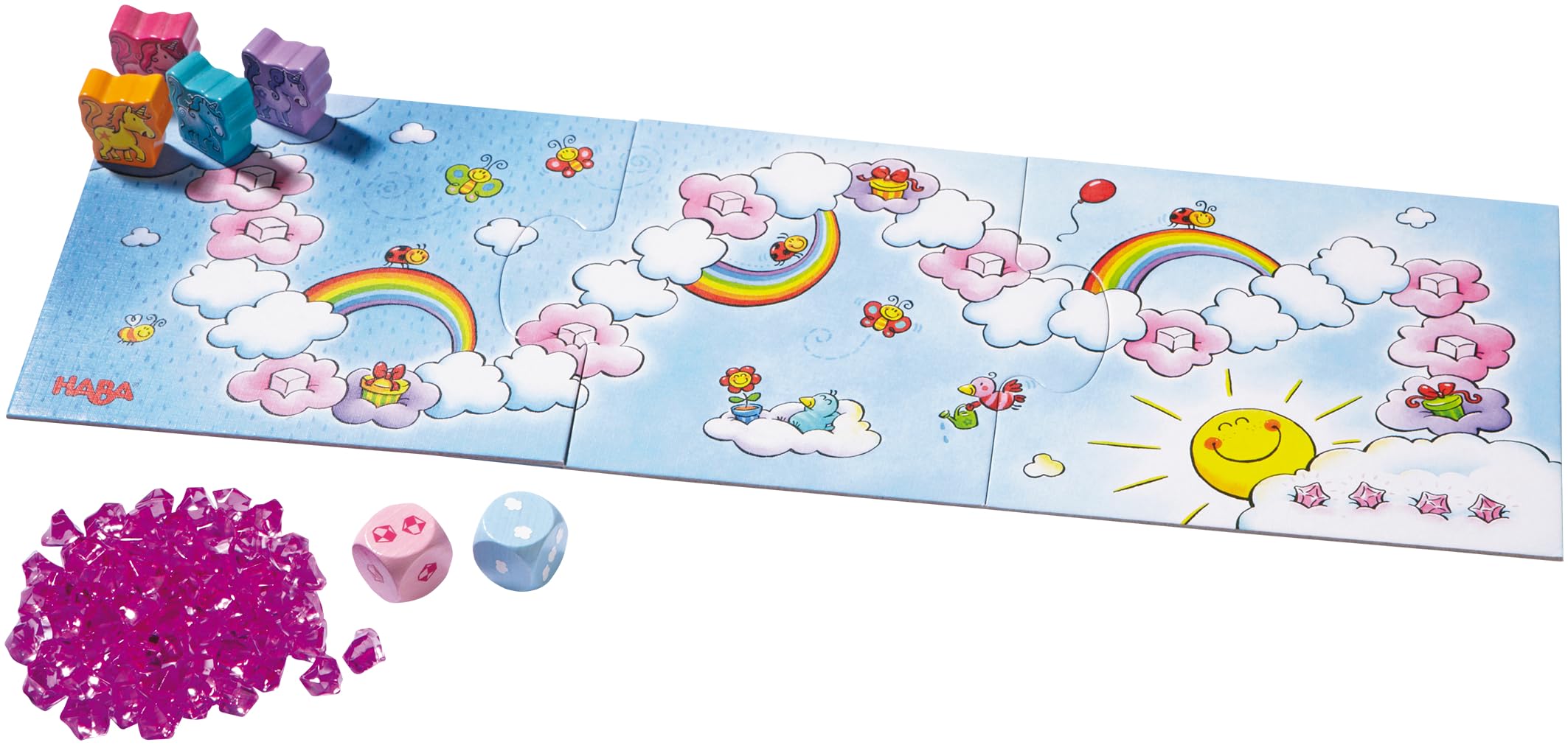 HABA 2012230005 - Unicornio Destello El Tesoro de Las Nubes, Juego Infantil de Mesa de acumulación. Más 3 años