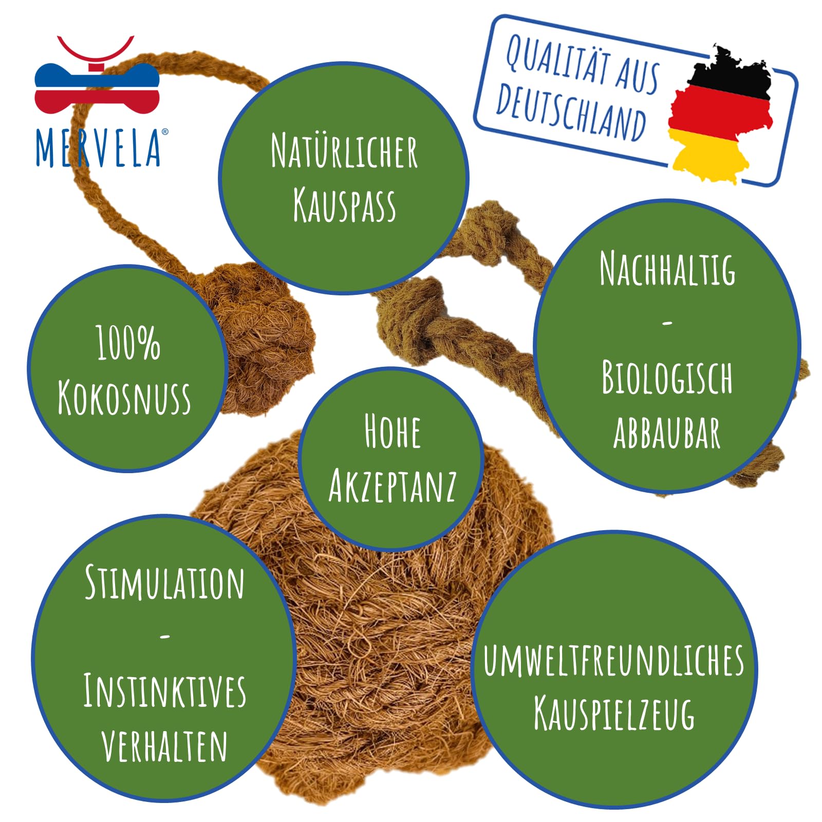 Klin do żucia ze 100% wełny kokosowej dla psów – naturalna, biologiczna zabawka do żucia, pielęgnacja zębów i trwała – nadaje się dla wszystkich rozmiarów psów (rozmiar S (2 x 30 cm)