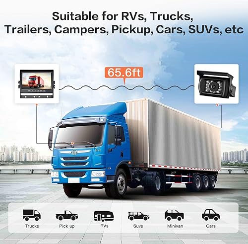 Miniatura 6 de Cámara de respaldo RV con kit de monitor HD de 7 pulgadas, IP68, impermeable, cámara de visión trasera infrarroja, sistema de cámara de respaldo