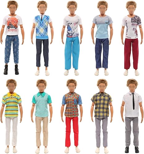 Miniatura 4 de BARWA Lote 5 Conjuntos de ropa de camisa de moda con pantalones para muñeca de amigo de 12 pulgadas
