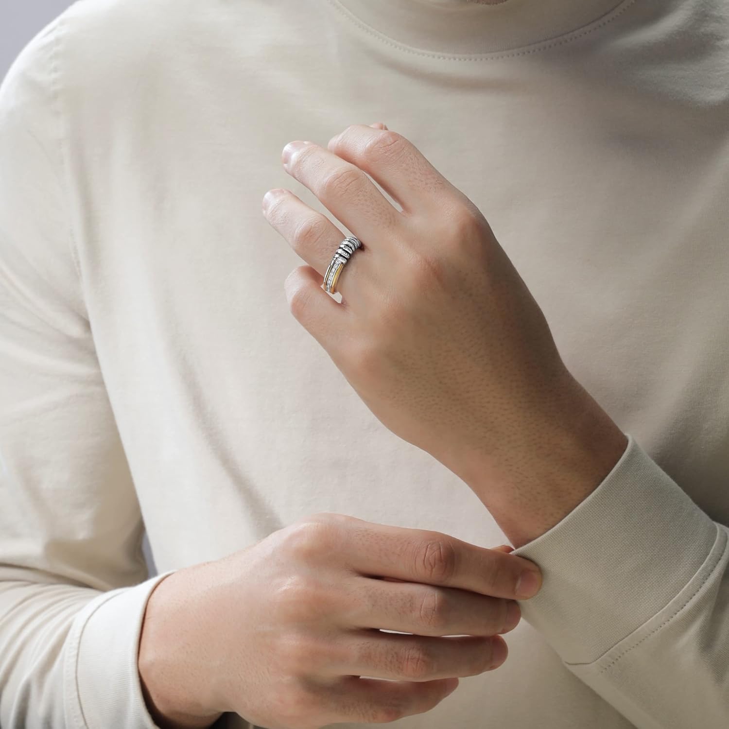 Jewelili Star Wars™ Fine Jewelry A Jedi™ Mark Men's Band Diamond Accent True Two Tone 14K White and Yellow Gold