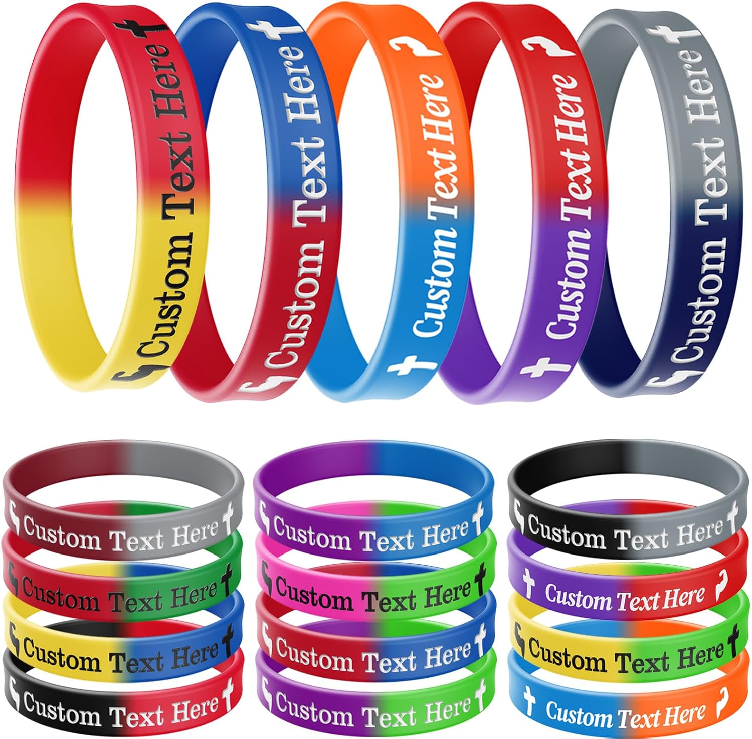 Custom Wristbands 100-1000 PCS - Bulk Wristbands for Events. Personalized Bracelets with Clear Icon & Text Printing. Custom Rubber Bracelets for Promotion, Motivation, Expression, Gifts, and Support