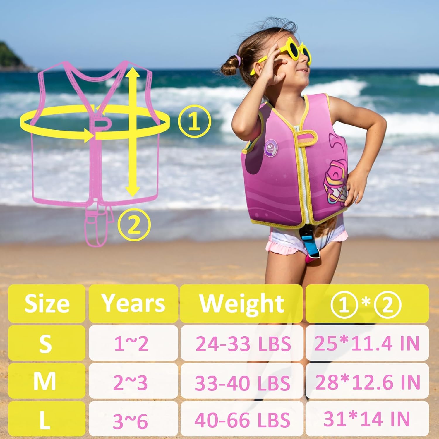 Pottwal Swim Vest for Kids - Swim Jacket - Made of Neoprene & EPE - with Adjustable Crotch Strap