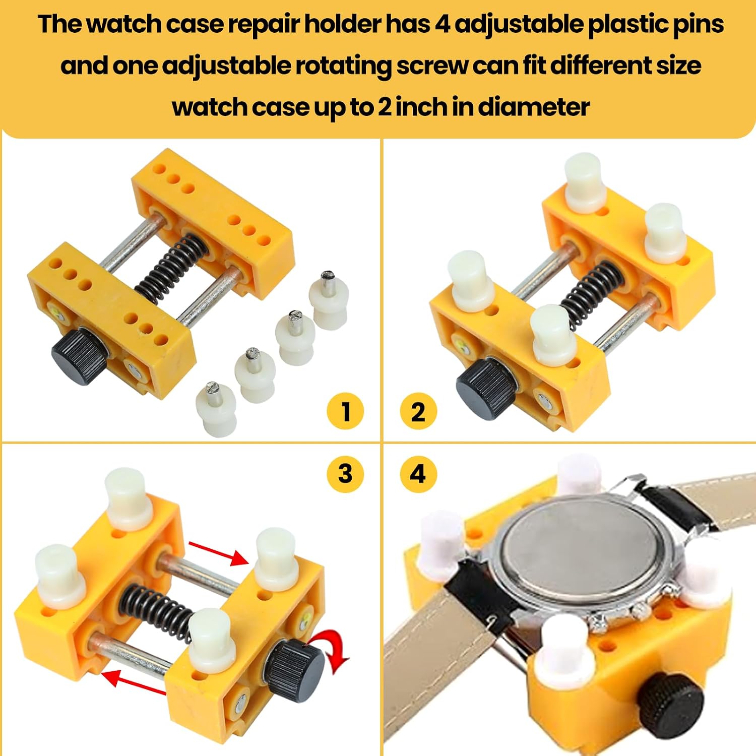 Watch Repair Tool Kit - 7.6cm Spring Bar Tools, Adjustable Case Opener, 4-Pin Holder & Pry Tools for Band Replacement & Battery Service