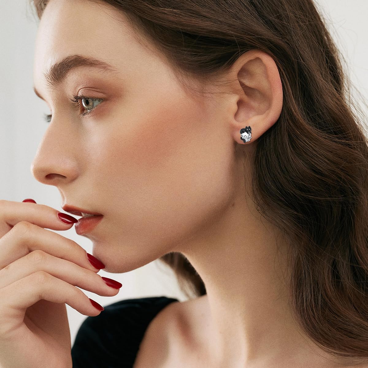 Diamond Skull and Cat Stud Earrings for Women in 925 Sterling Silver