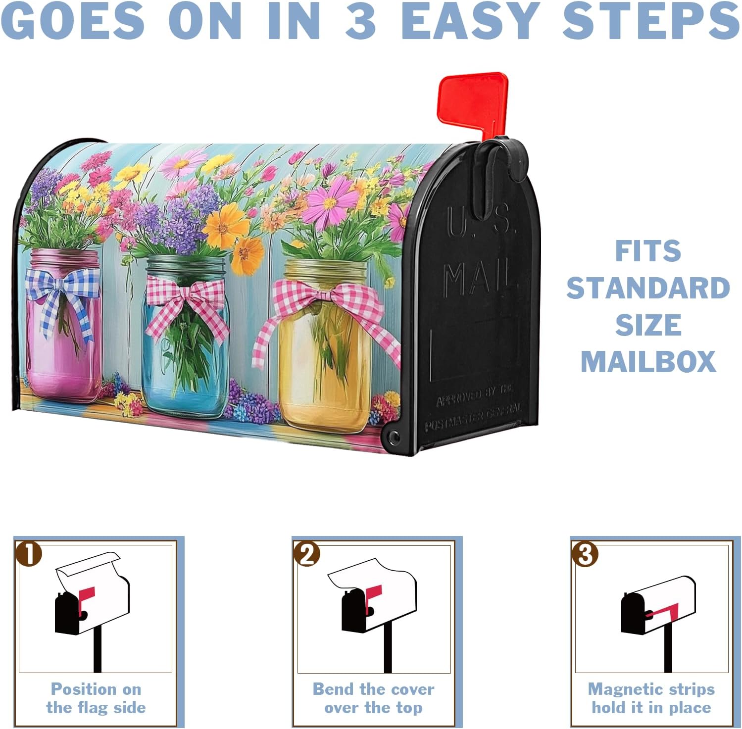 Spring Floral Mailbox Covers Flowers Summer Mailbox Cover Jars Rustic Magnetic Mailbox Wraps Colorful Post Letter Box Cover 18X 21 for Garden Outdoor Decor