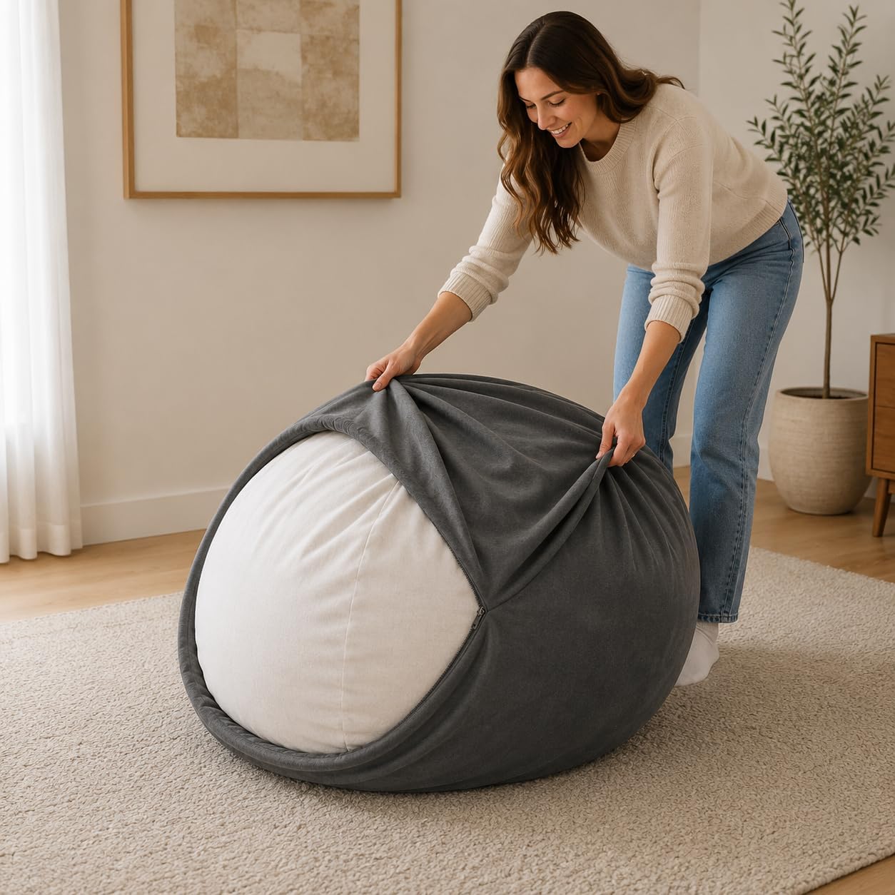 ULTIMATE SACK | 4 Ft Bean Bag Chair Replacement Cover Only | Grey Suede | Removable Washable Cover only