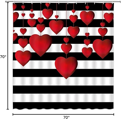 Miniatura 5 de Cortina de ducha de corazón rojo romántica corazón negro blanco rayas día de San Valentín niña mujer pareja dulce amantes boda boda decoración