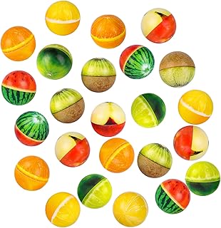 Mydio Set of 24 Stress Balls,Stress Reliver Party Favor,Soft PU Ball, Assorted Colors,Random Pattern,Party Toys,24 Pack (Fruit)