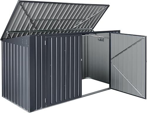 Cache Poubelle Verrouillable Abri de Jardin Polyvalent pour Outils d'Extérieur pour 3 Poubelles de 240 L Acier Galvanisé à Chaud 237 x 101 cm Gris Foncé - 5