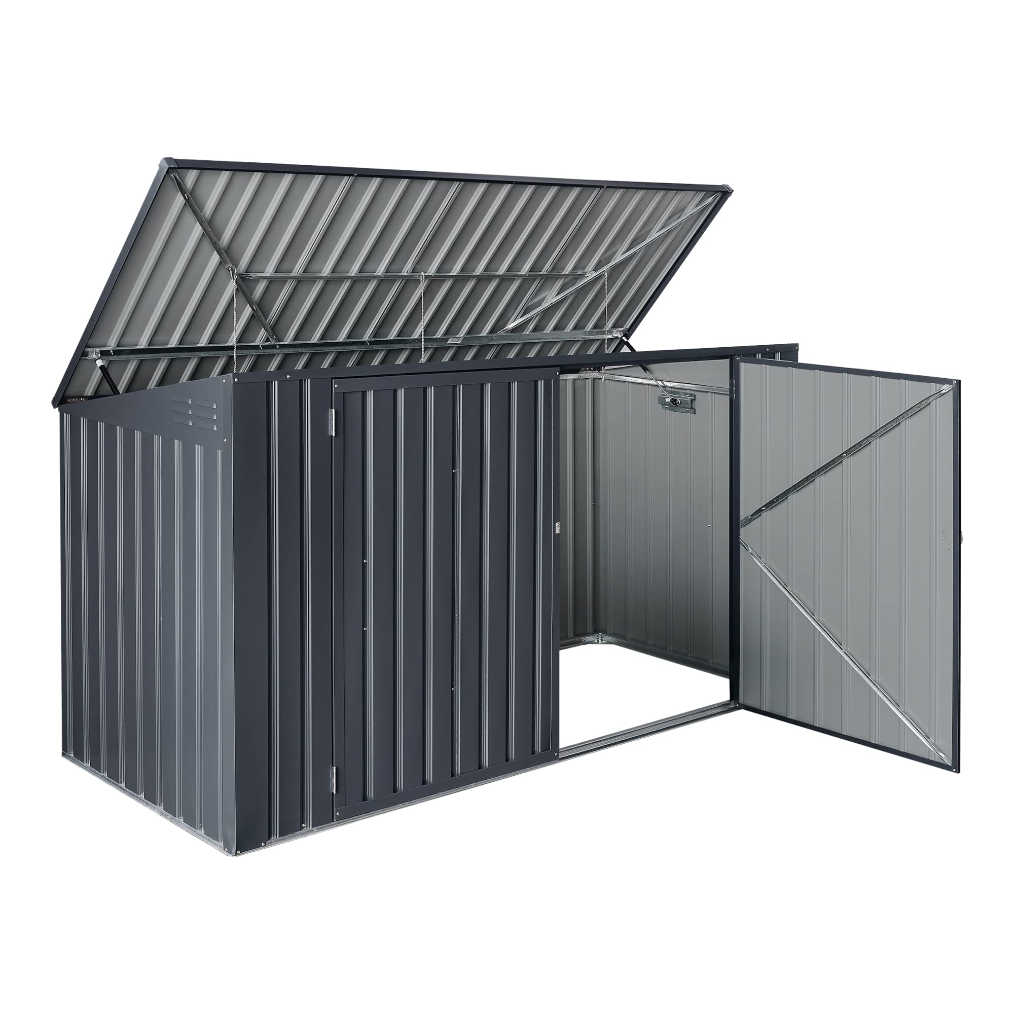 Cache Poubelle Verrouillable Abri de Jardin Polyvalent pour Outils d'Extérieur pour 3 Poubelles de 240 L Acier Galvanisé à Chaud 237 x 101 cm Gris Foncé