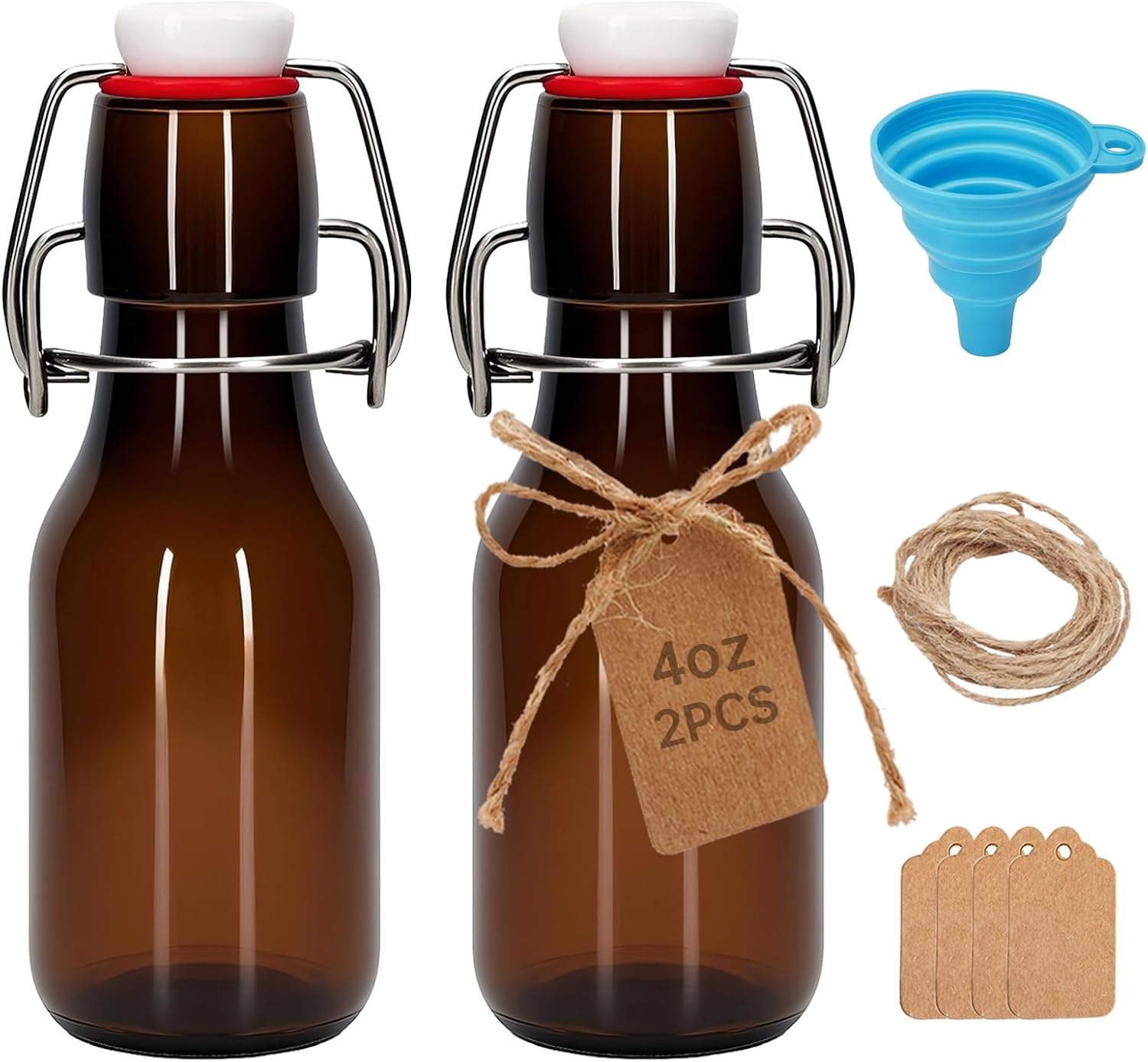 2Pcs 4 oz Amber round Mini Swing Top Glass Bottles with Stoppers Small Flip Top Bottles with Airtight Lids for Crafts Decoration Wedding Themed Party Favors (2)