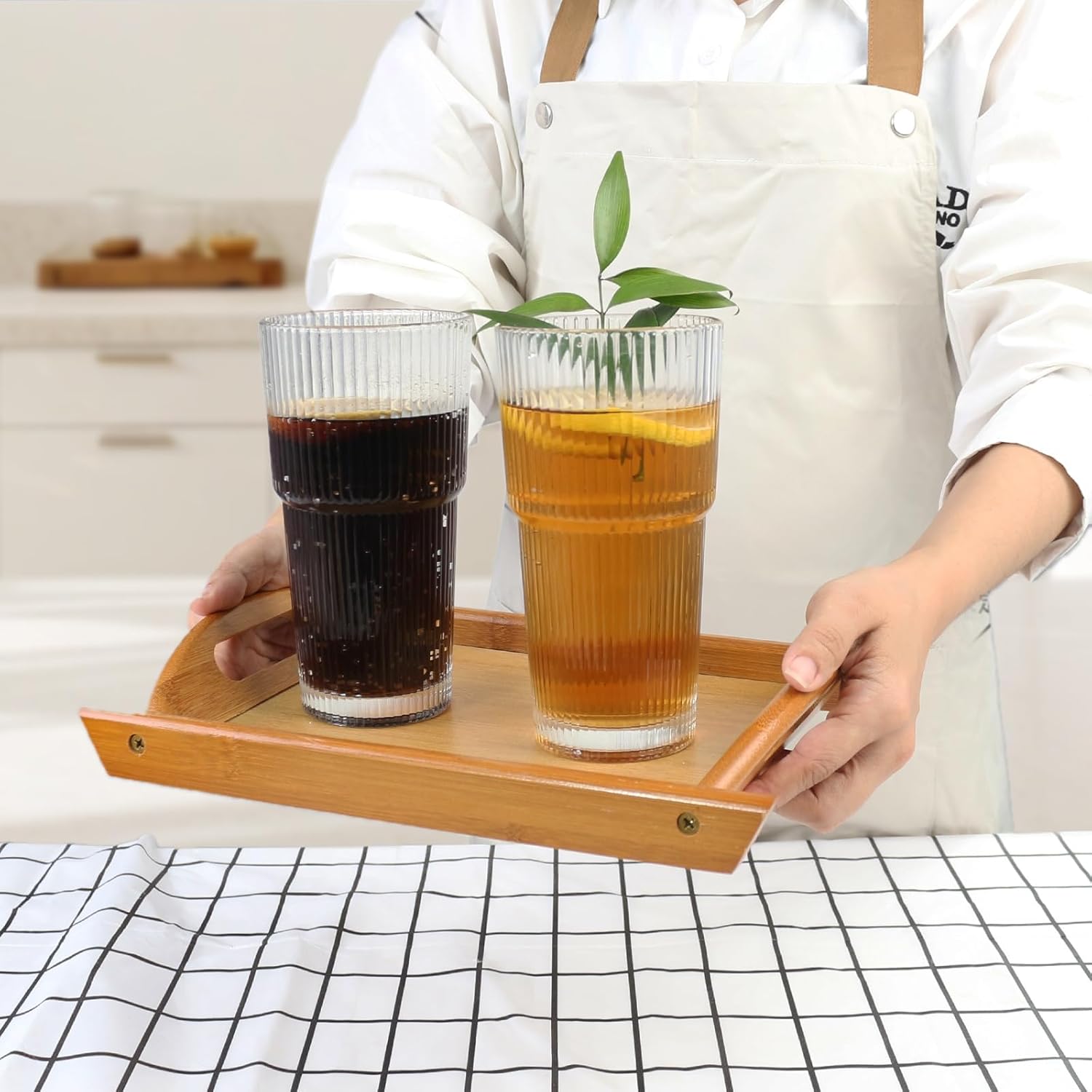 Drinking Glasses，19oz Ribbed Glassware, 4 Pack Old Fashioned Glasses,Thickened glass for iced coffees, smoothies, cocktails and juices, perfect for families and parties (4) - Image 7