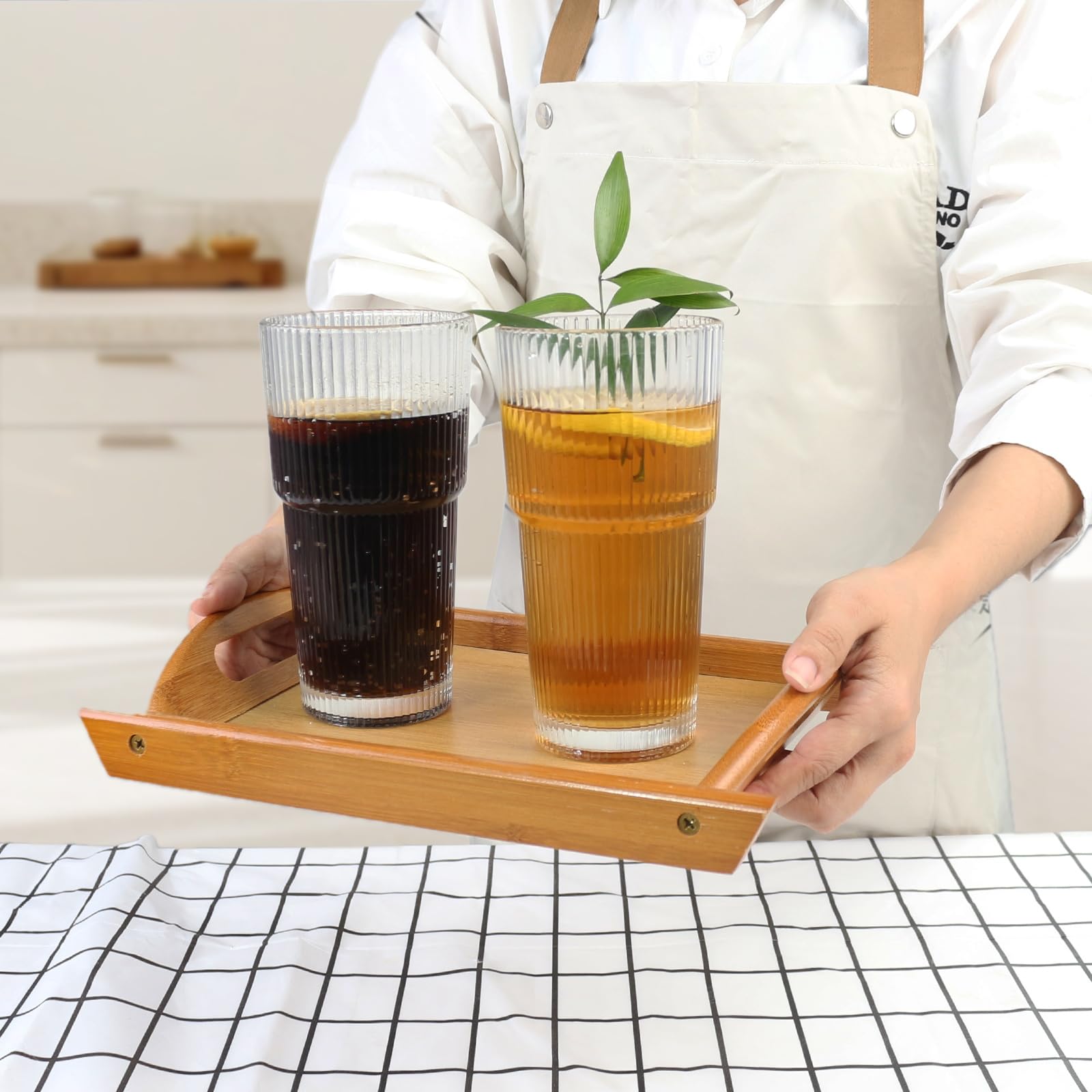 Trinkgläser, geriffelt, 540 ml, 2 Stück, altmodische Gläser, verdicktes Glas für Eiskaffee, Smoothies, Cocktails und Säfte, perfekt für Familien und Partys (2)