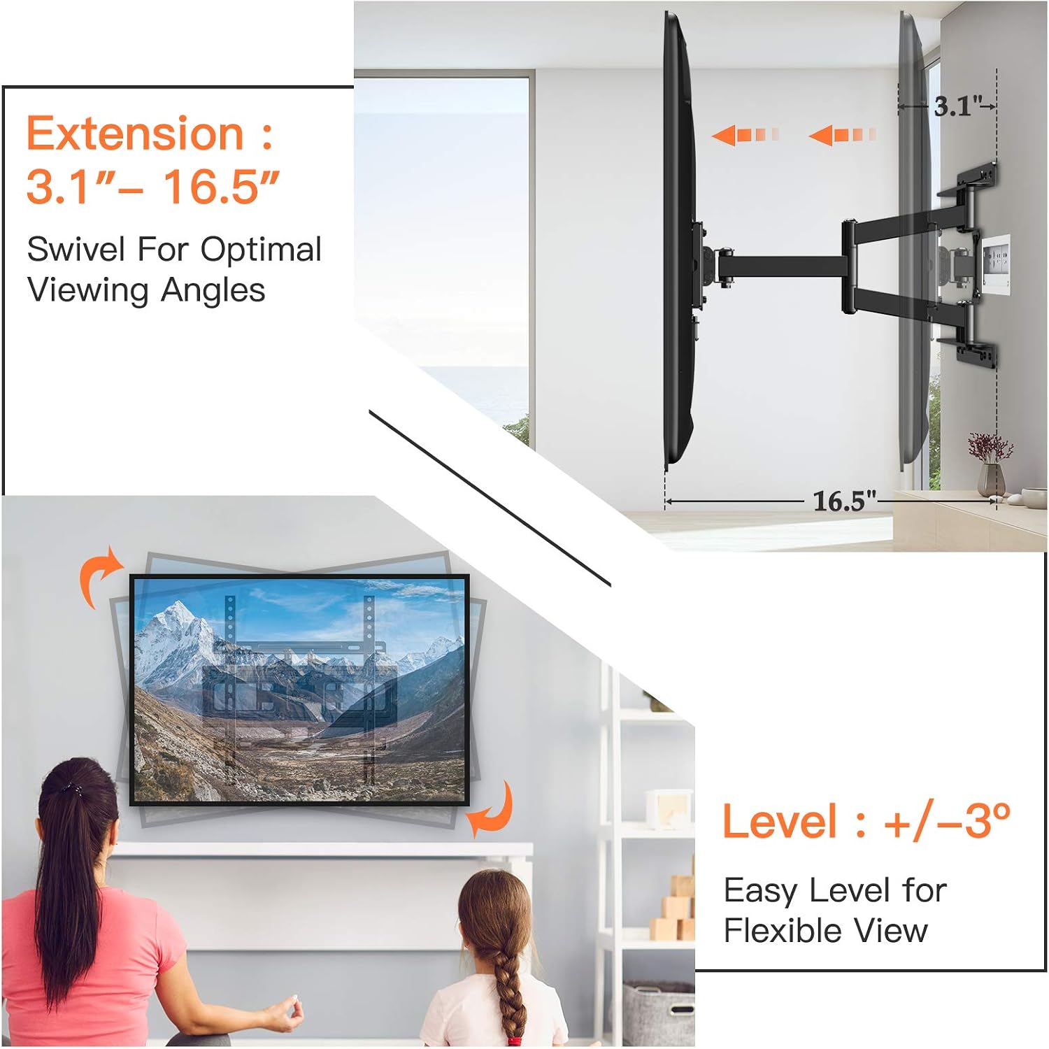 70% оƒƒ Dіѕсоunt Full Motion TV Wall Mount Dual Articulating Arms Bracket Swivel Tilt Extension Rotation Fits Most 26-55 Inch LED, LCD, OLED 4K Flat Curved TVs Max VESA 400x400mm and Holds up to 99lbs by Perlegear