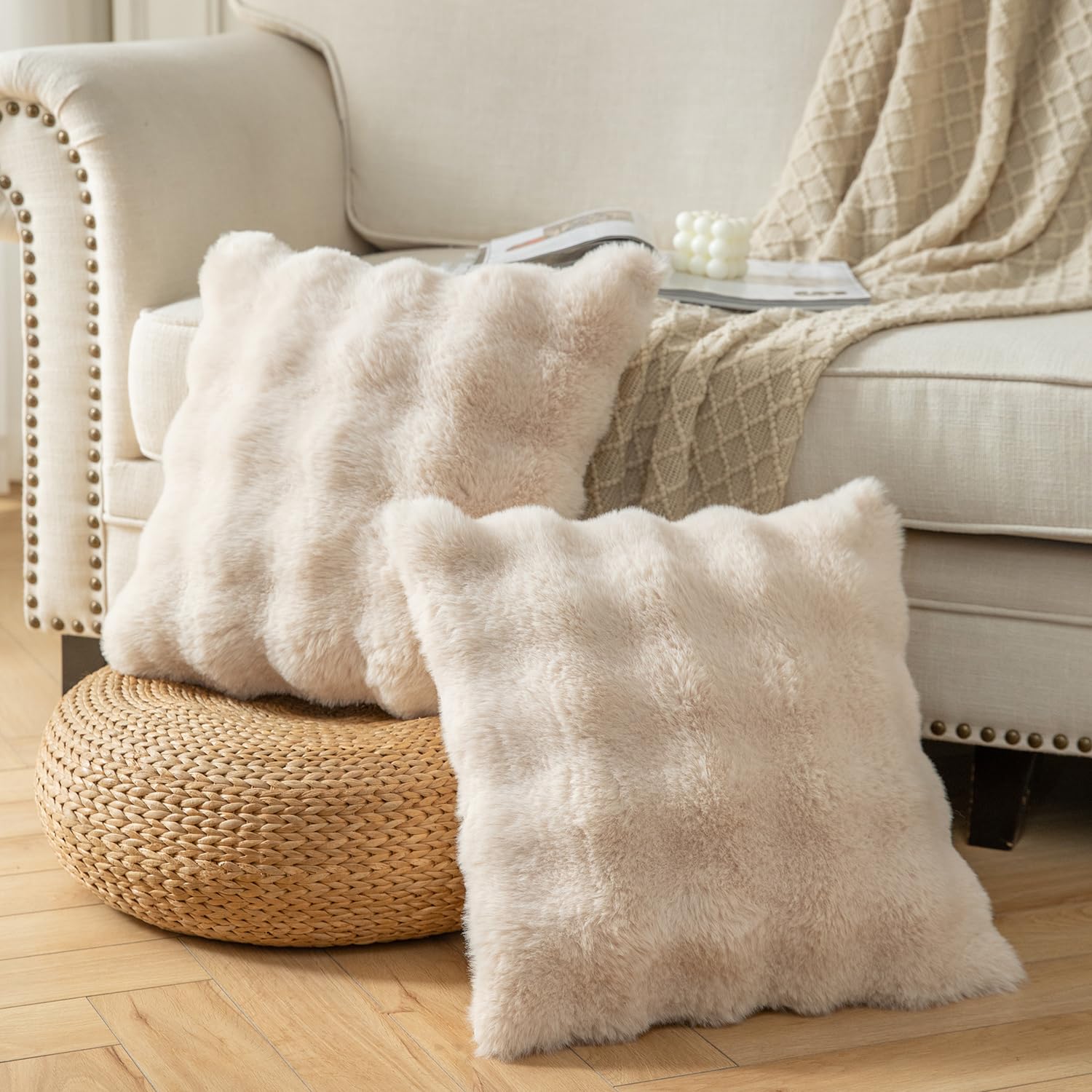 YAERTUN set van 2 beige kussenslopen, 16x16 inch (40x40 cm), dikke