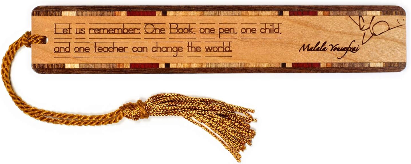 Personalized Malala Yousafzai Teacher Quote Engraved Wooden Bookmark - Made in USA - Also Available Without Personalization