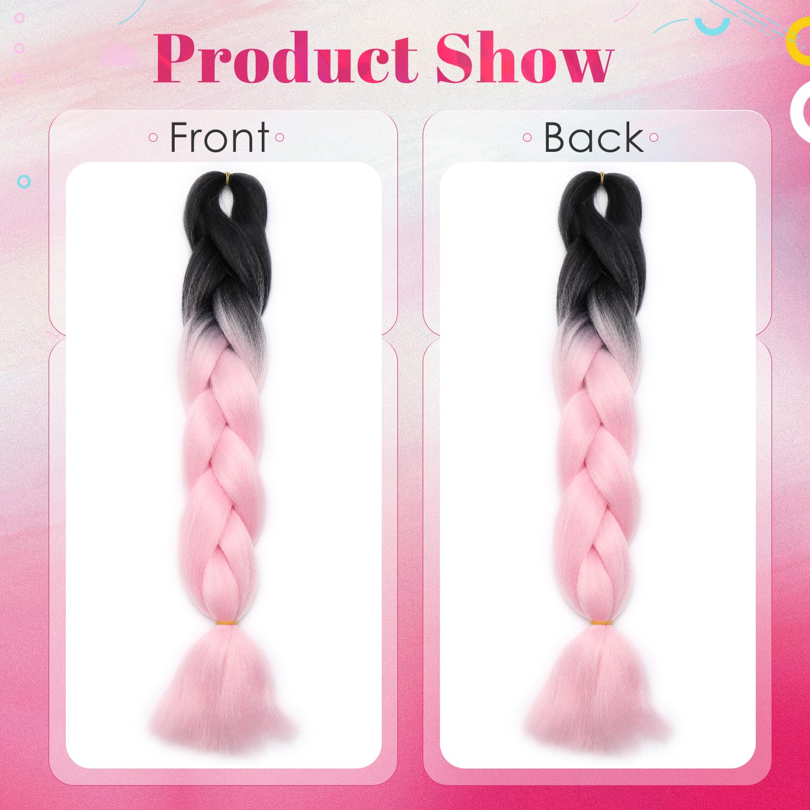 Benehair Braid Extensions 24 Inches Ombre Jumbo Braiding Hair Colorful Synthetic Hair Extensions for Braiding Hair Extensions for Women(Black/Pink - Image 3