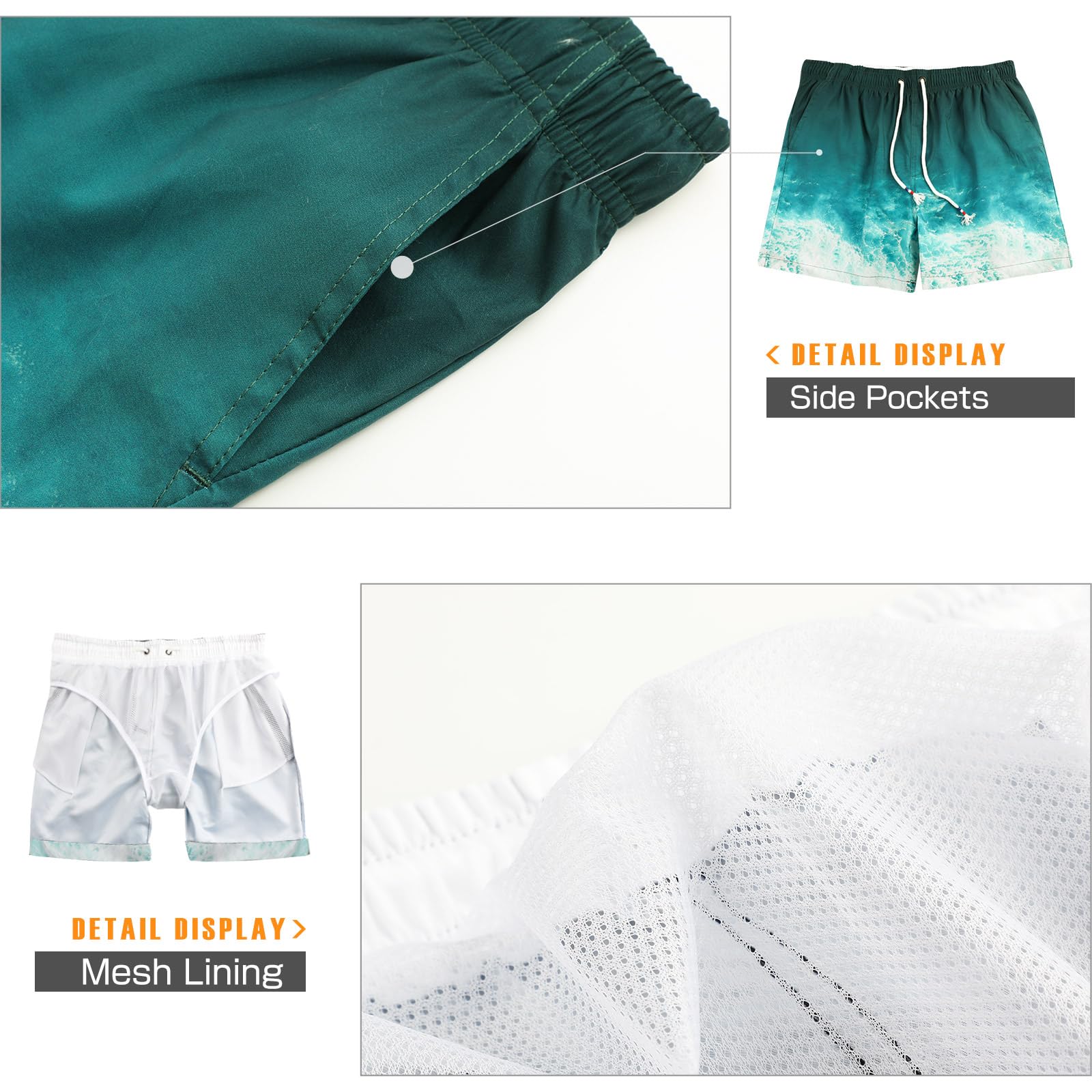 Danfiki Pantaloncini Costume da Bagno Uomo Asciugatura Veloce Calzoncini da Beach Costume da Bagno Fodera Rete con Taschino e Coulisse Trunks