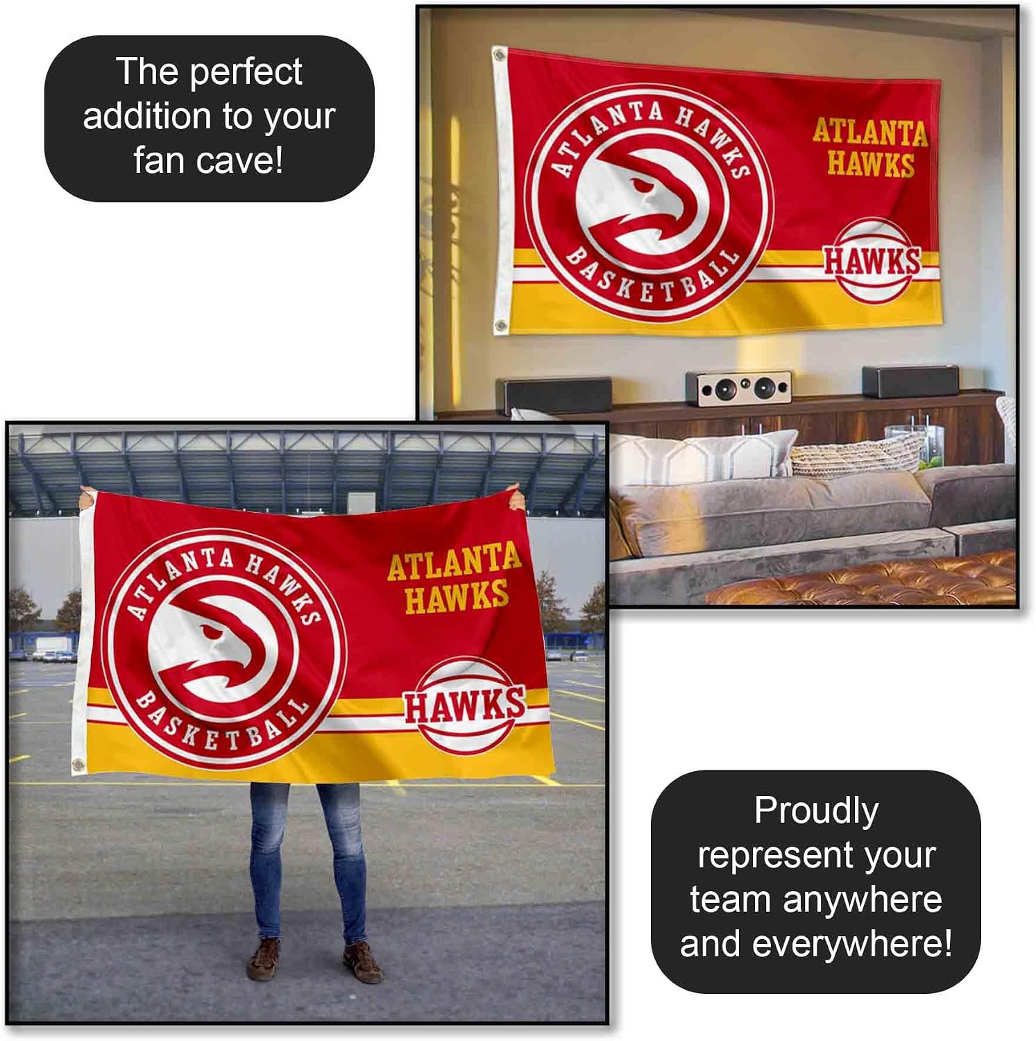 Atlanta Hawks Dual Logo Indoor Outdoor Flag Banner