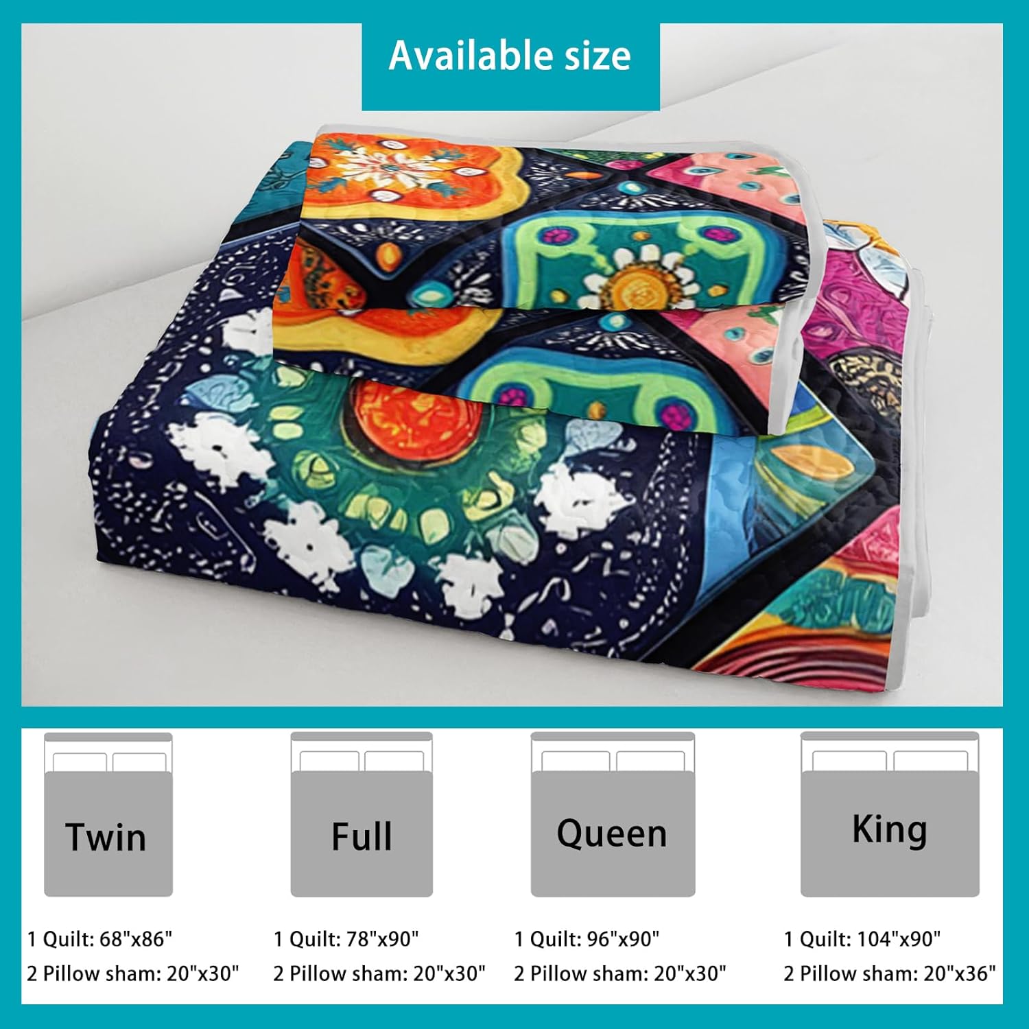 Axolotl Boho Mandala Quilt Set Twin, Mexican Talavera Quilt Coverlet for Women, Bohemian Retro Abstract Bedspread, 3Pcs Exotic Flowers Geometric Bed Coverlet, Cozy Bedspread with 2 Pillowcases