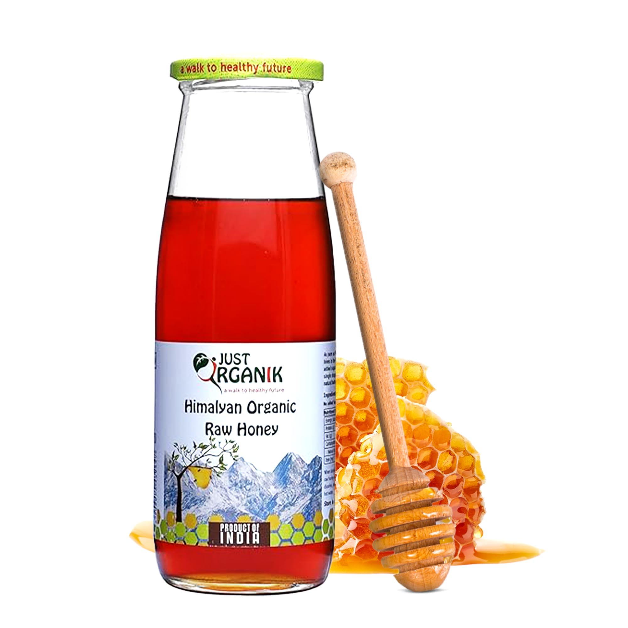 JUST ORGANIK- Himalayan Raw Forest Honey – 500ml | 100% Organic | Himalayan Organic Raw Honey | 100% Pure Raw & Unprocessed Honey | Glass Jar for Long Shelf Life | Single stage filtered | Ayurvedic | No Sugar Adulteration