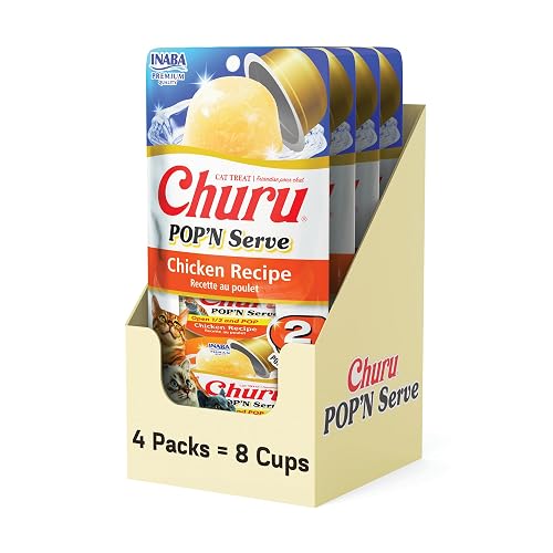 INABA Churu Pop'N Serve Jelly Cat Treat with Vitamin E & Taurine, 1.2 Ounce Cup, 8 Cups, Chicken Recipe - Chicken - 1 Count (Pack of 8)