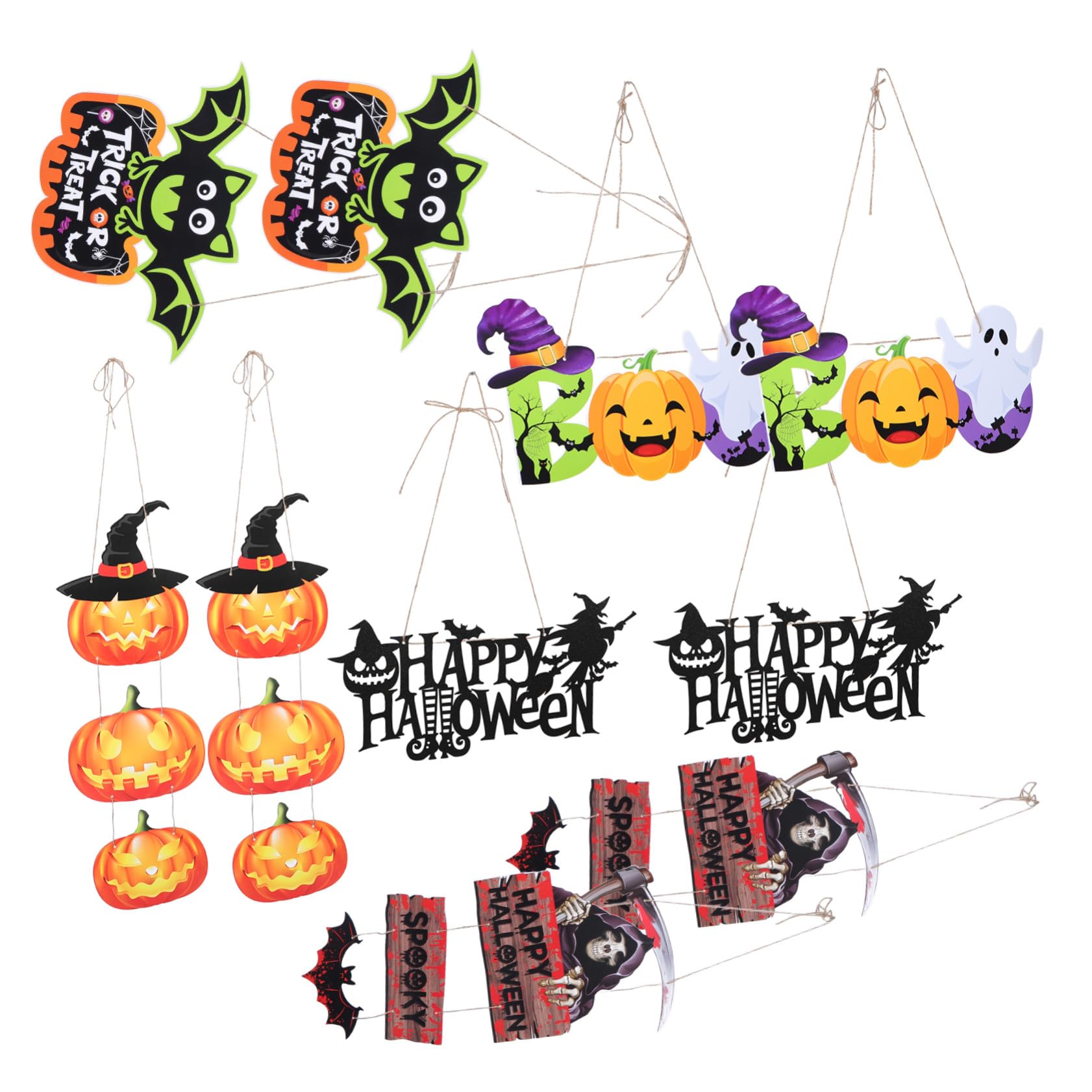 10 Pezzi Decorazioni di Halloween per Porte Interni Casa, Addobbi Riutilizzabili in Cartoncino Zucca Pipistrello Spirito, Facile Installazione per Festa Autunnale