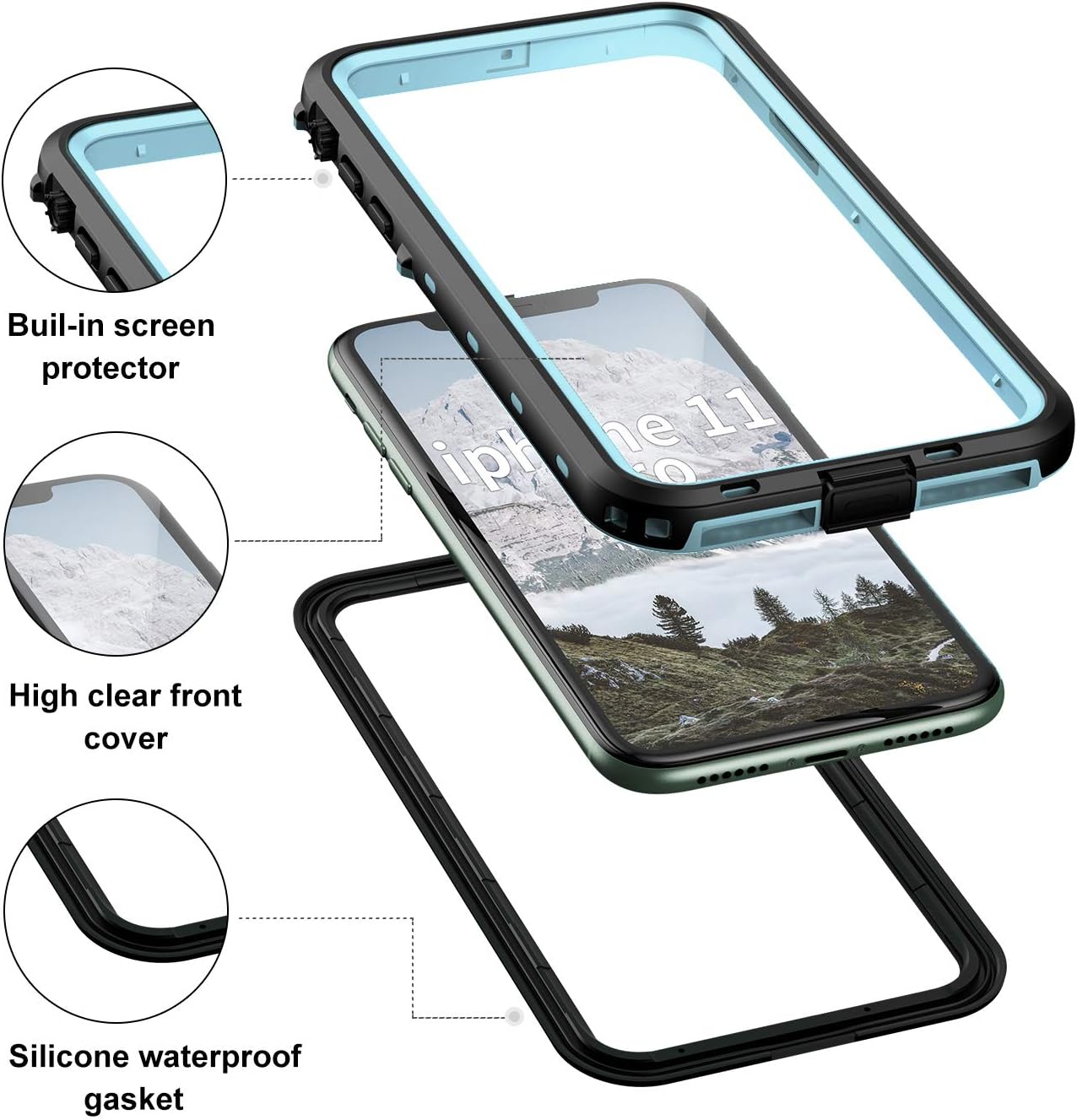 Janazan iPhone 11 Pro Waterproof Case, IP68 Full Sealed Underwater Protective Cover, Waterproof Shockproof Snowproof Dirtproof with Built-in Screen Protector for iPhone 11 Pro 5.8 inch 2019 (Blue)