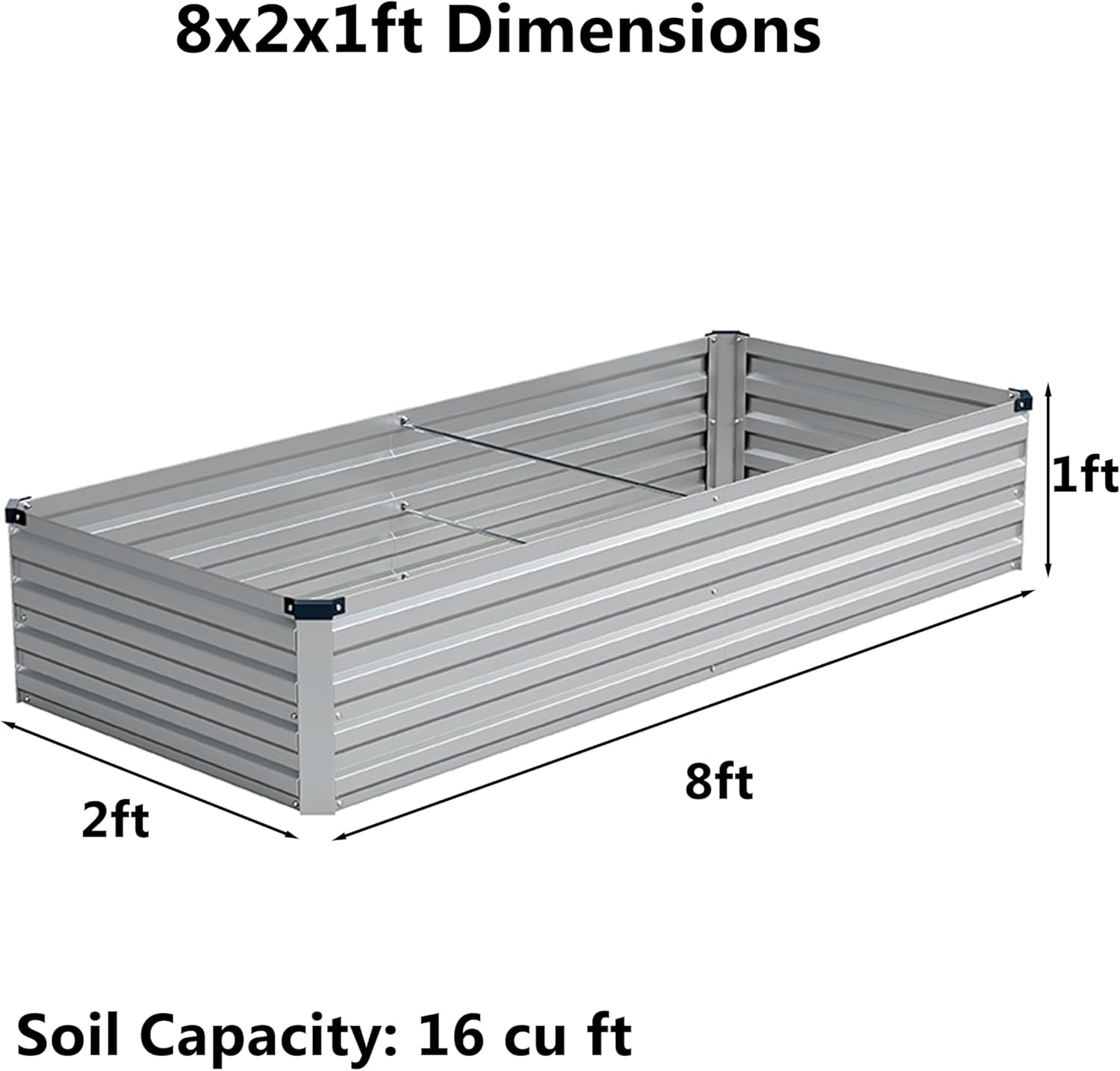8x2x1 ft(2 pack) galvanized raised garden bed,outdoor planter box metal patio kit planting bed for vegetables flowers and succulents,silver 8x2x1ft (2 pack) silver