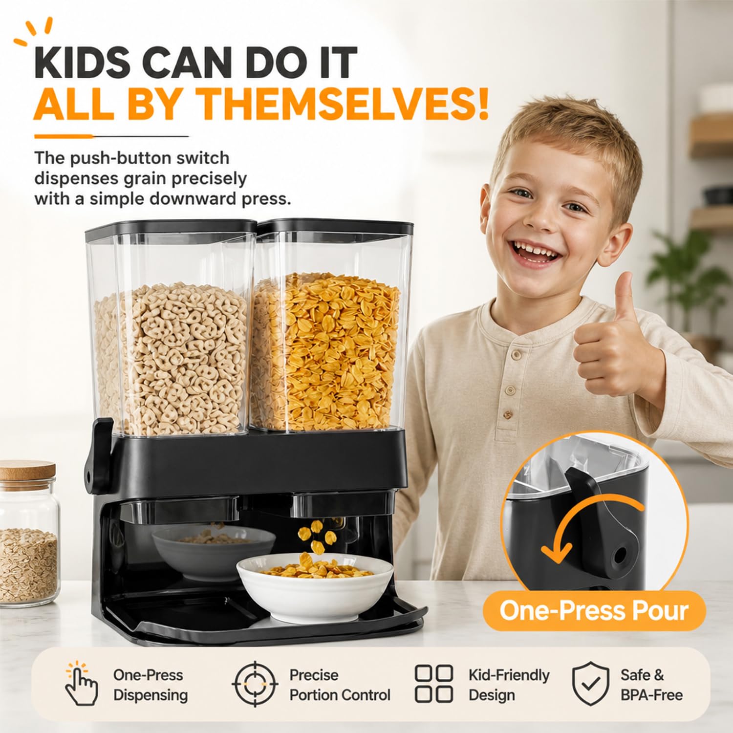 Müslispender 2er Pack, Doppelkammer 3L Große Luftdichte Vorratsdose, Transparenter Cerealienspender mit Ausguss, Luftdicht & Praktisch für Cornflakes, Kaffeebohnen, Nüsse, Tierfutter